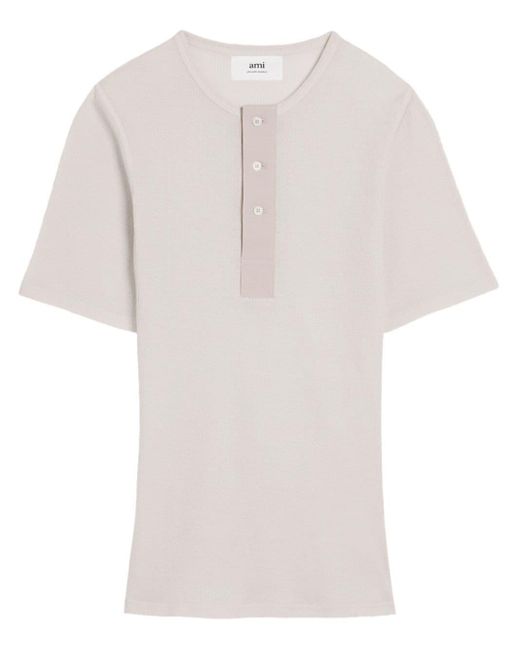 AMI White Ribbed-jersey Cotton T-shirt
