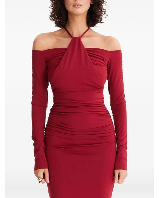 MOOS STUDIO Red Heatline Off-Shoulder Maxi Dress