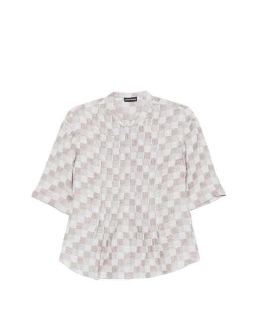 Emporio Armani White Check Short-Sleeve Top