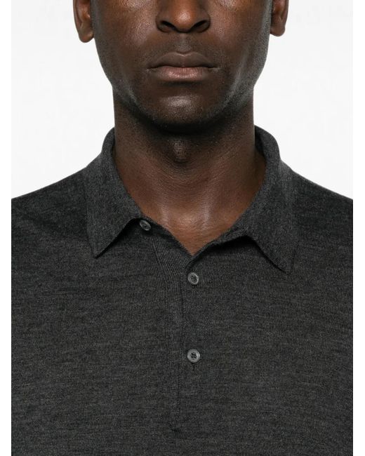 Gran Sasso Black Button-Fastening Polo Sweater for men