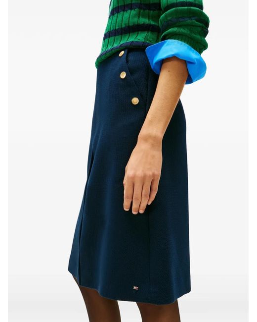 Tommy Hilfiger Blue Buttoned Midi A-Line Skirt
