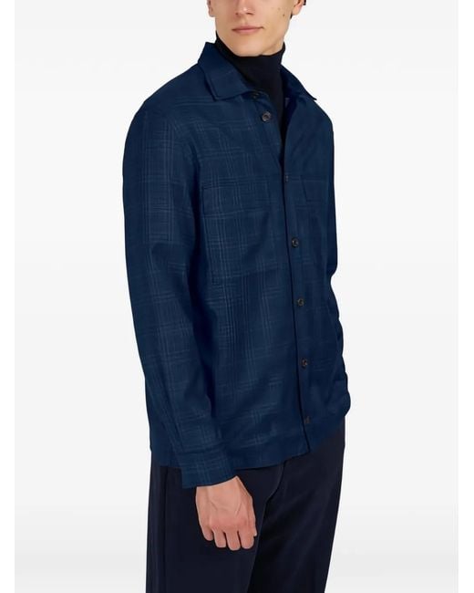 Paul & Shark Blue Check-Pattern Wool Shirt Jacket for men