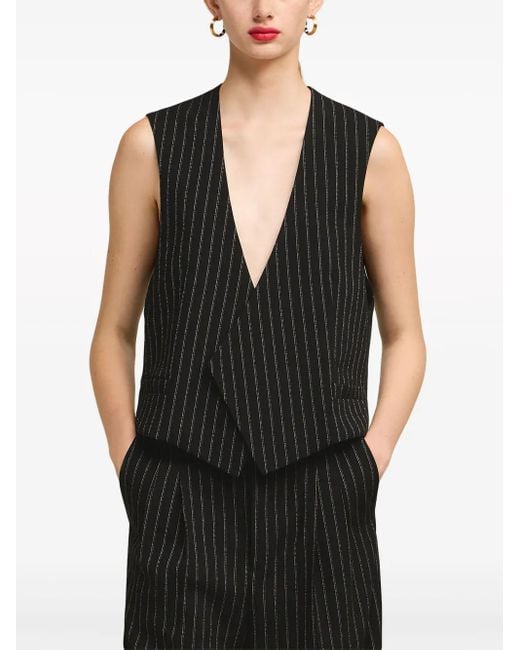 AMI Black Pinstriped Crepe Vest