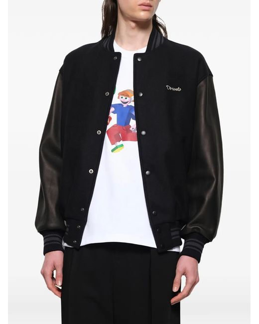 vowels Black Logo-Embroidered Wool Varsity Jacket for men