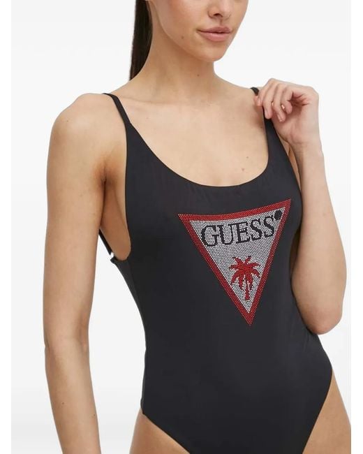 Guess Black Logo-Patch Swimsuit