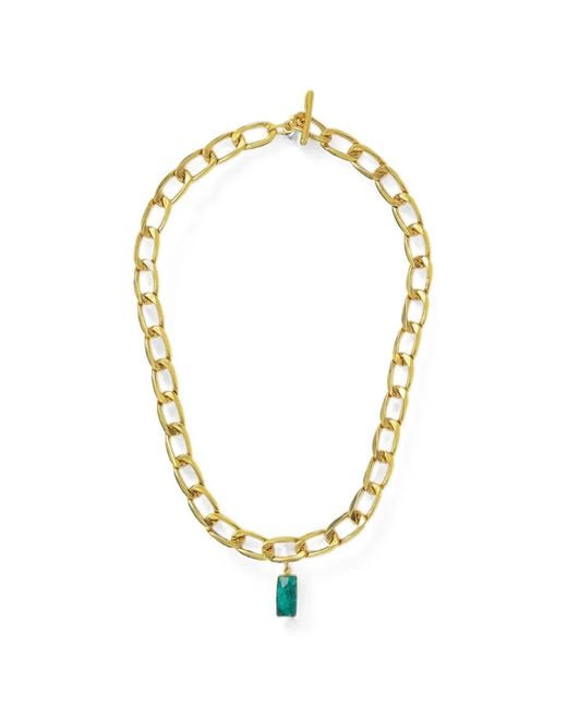 Ottoman Hands Metallic Esme Emerald-Pendant Chain Necklace