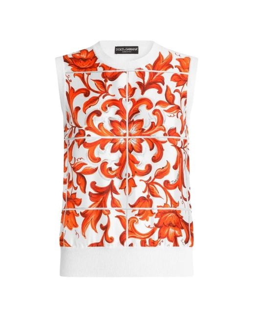 Dolce & Gabbana Red Majolica-Print Silk And Twill Tank Top