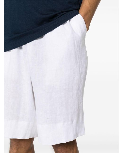 Kiton White Linen Deck Shorts for men
