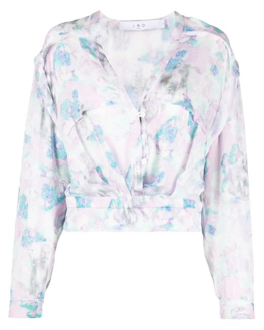 IRO Blue Floral-Print V-Neck Blouse