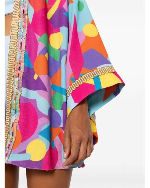 Olympiah Multicolor Geometric-print Embroidered Kimono