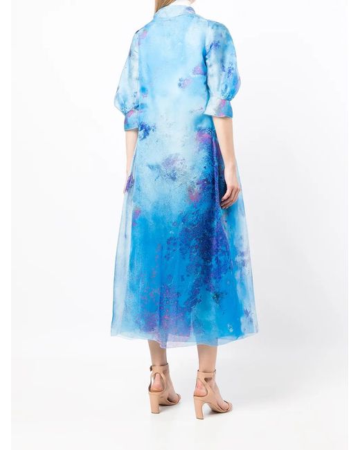 Shiatzy Chen Blue Printed Silk Dress