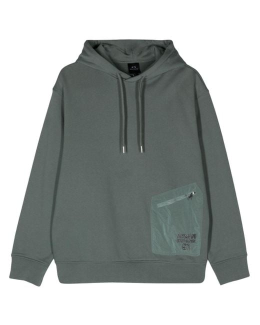 Armani Exchange Gray Logo-embroidered Cotton Hoodie for men