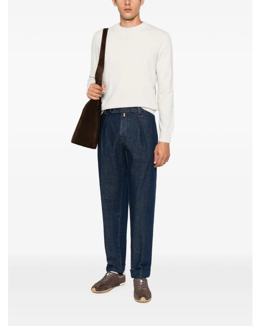 Berwich Blue Pleated Turned-Up Trousers for men