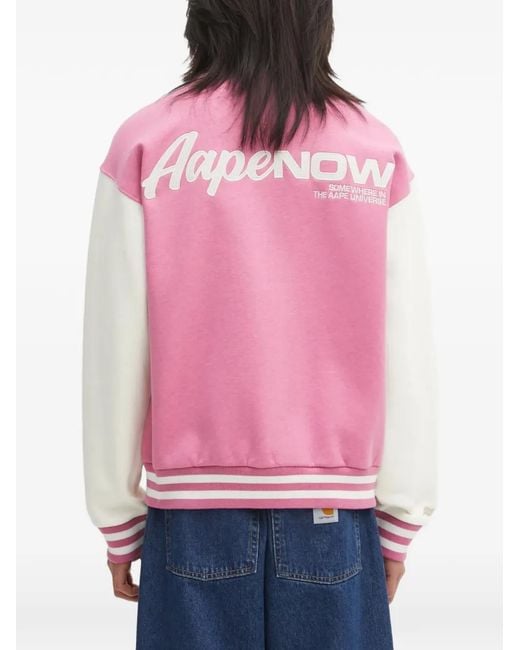 Aape By A Bathing Ape Pink Button-Fastening Striped-Trim Bomber Jacket for men
