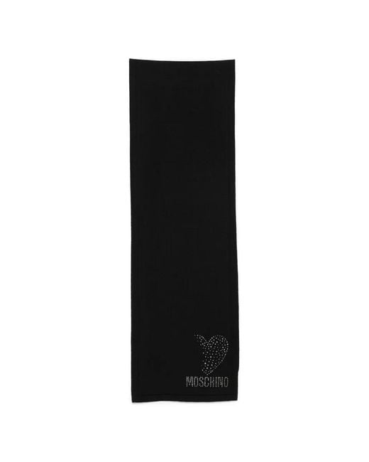 Moschino Black Crystal-Embellished Heart Scarf