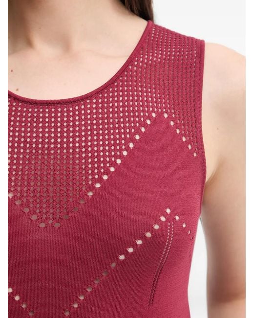 GAUDI Red Pointelle-Knit Keyhole-Back Top