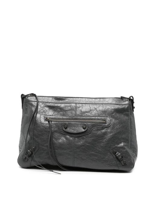 Balenciaga Gray Medium Le City Moto Leather Messenger Bag for men