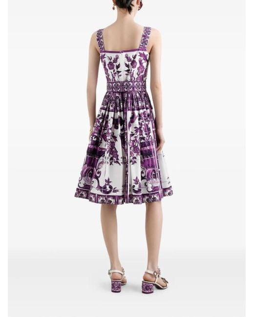 Dolce & Gabbana Purple Maiolica-Print Midi Dress