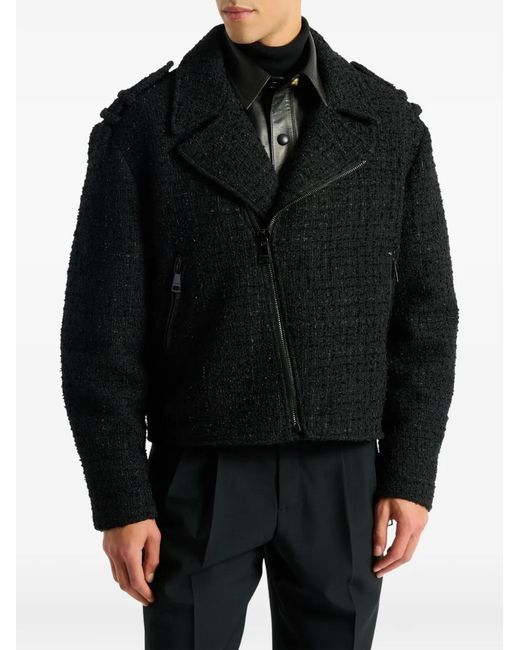 Balmain Black Tweed Biker Jacket for men