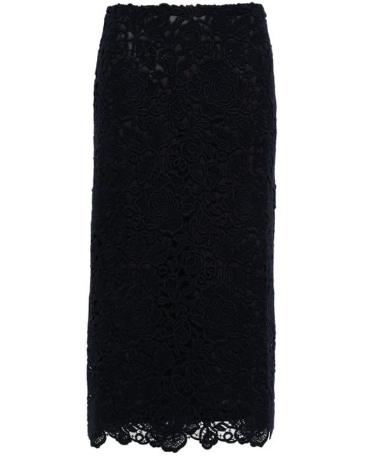 Valentino Garavani Black Guipure-lace Midi Skirt