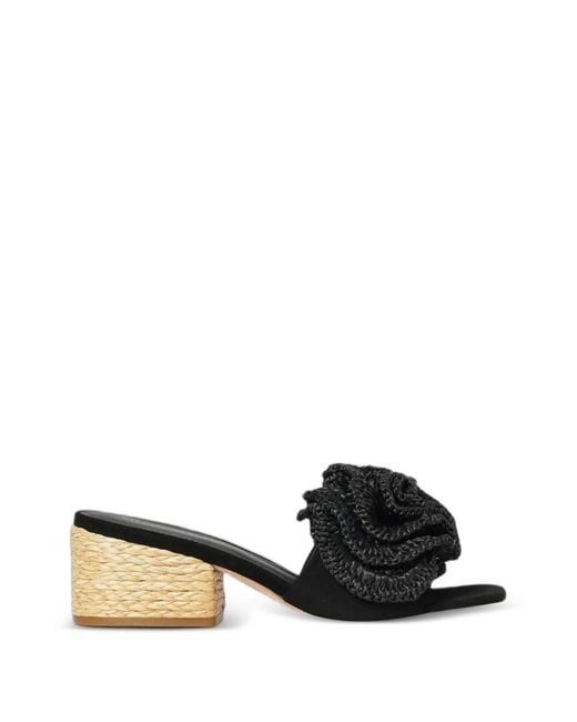 Paloma Barceló Black Raffia-Flower Suede Sandals