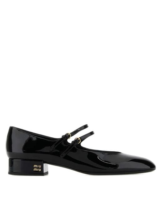 Miu Miu Black 30 Mm Patent-Leather Double-Strap Pumps