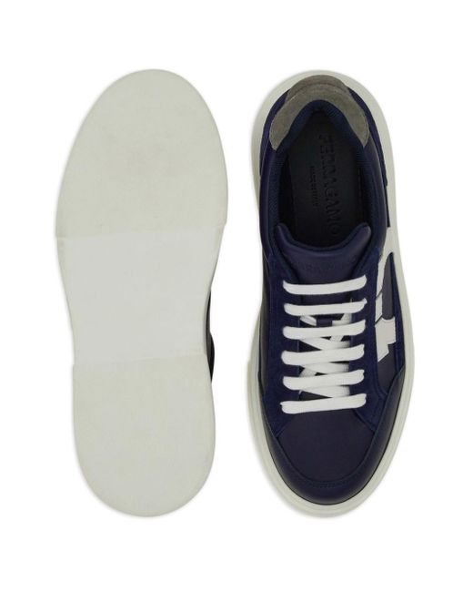 Ferragamo Blue Gancini Leather Sneakers for men