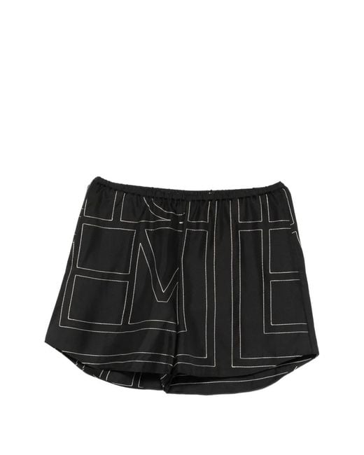 Totême Black Topstitched Silk Shorts