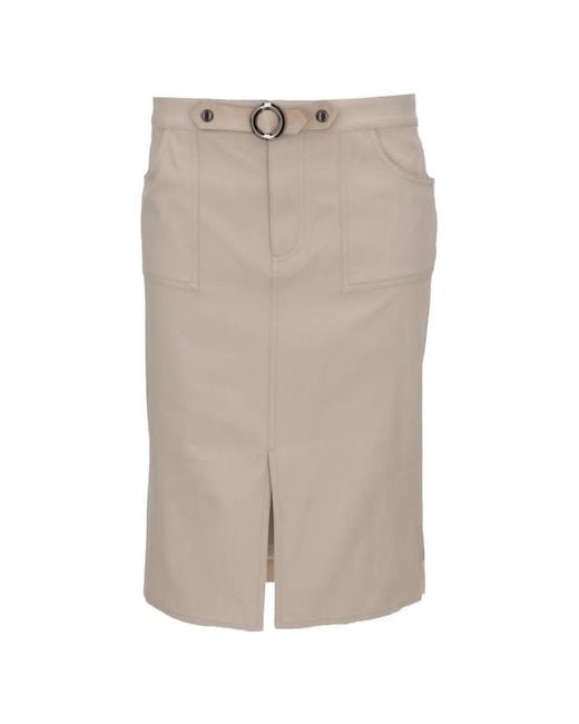 Tom Ford Gray Belted Ribbed-Panel Midi Skirt