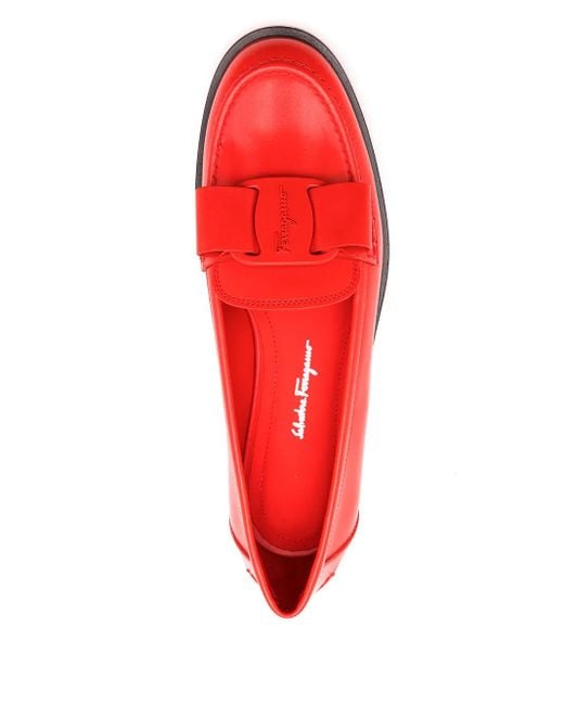Ferragamo Red Vivaldo Logo-Plaque Loafers