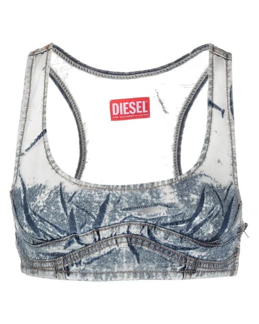 DIESEL Gray Denim-Patchwork Mesh Top