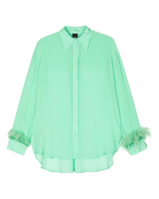 Chemise à ourlet bordé de plumes Pinko en coloris Green