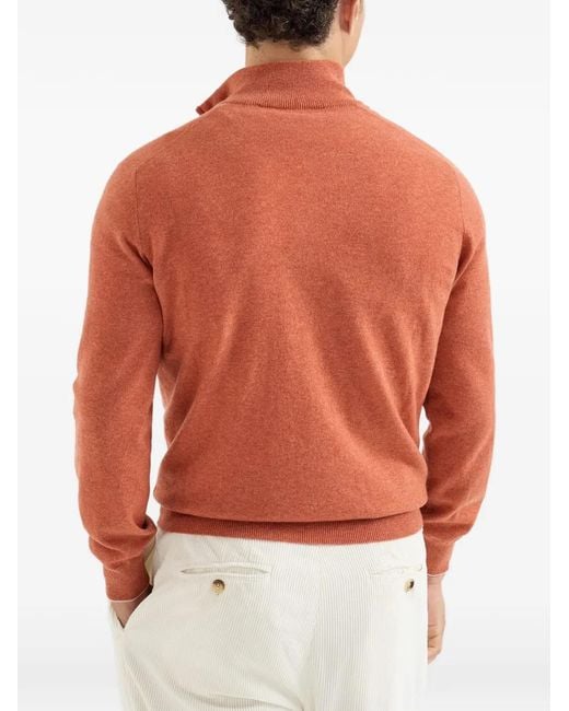 Brunello Cucinelli Orange Cashmere Sweater With Half-Zip for men