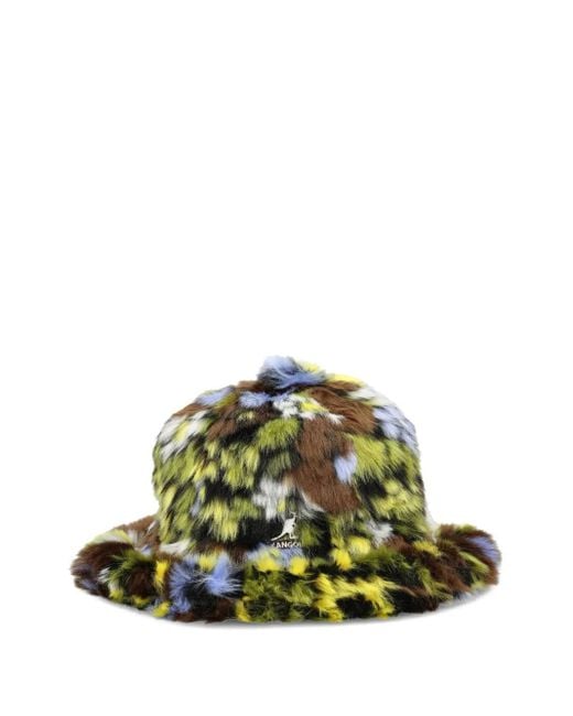 Kangol Green Flower-Print Fur Bucket Hat
