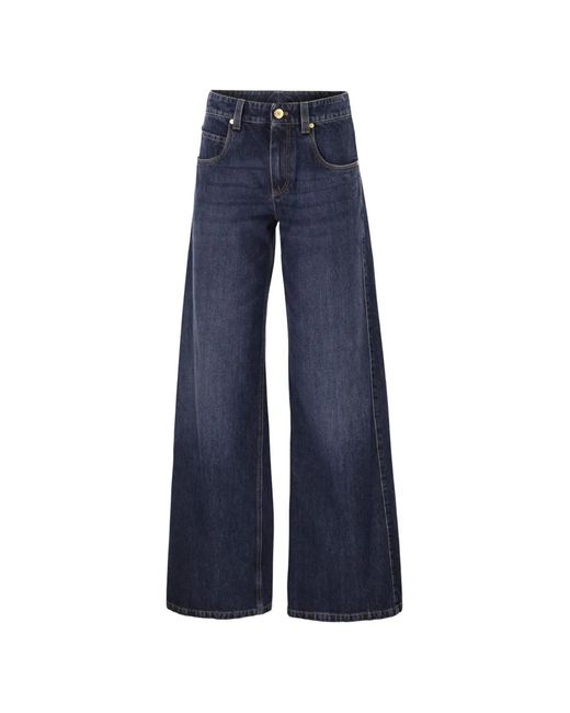 Brunello Cucinelli Blue Wide-Leg Trousers