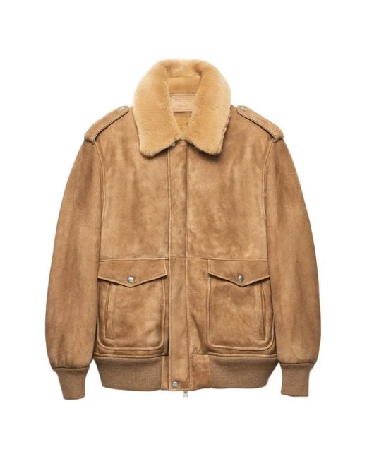 Prada Natural Suede And Shearling Bomber Jacket for men
