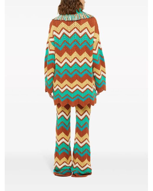 Alanui Gray Kaleidoscopic Chevron Knit Cardigan