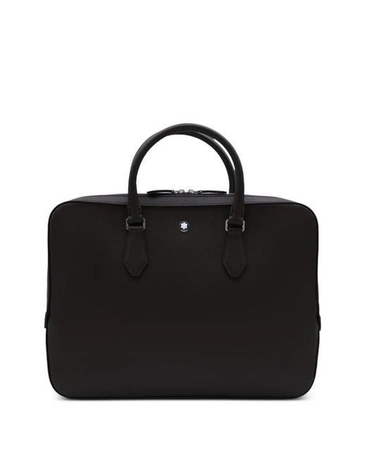Montblanc Black Crosshatch-Leather Briefcase for men