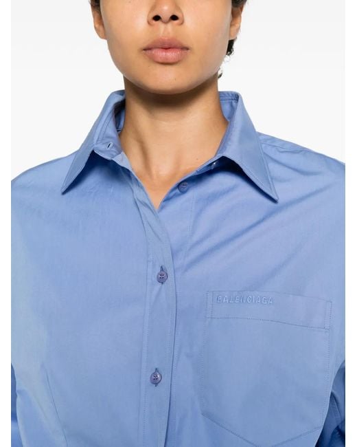 Balenciaga Blue Logo-Embroidered Curved-Hem Shirt