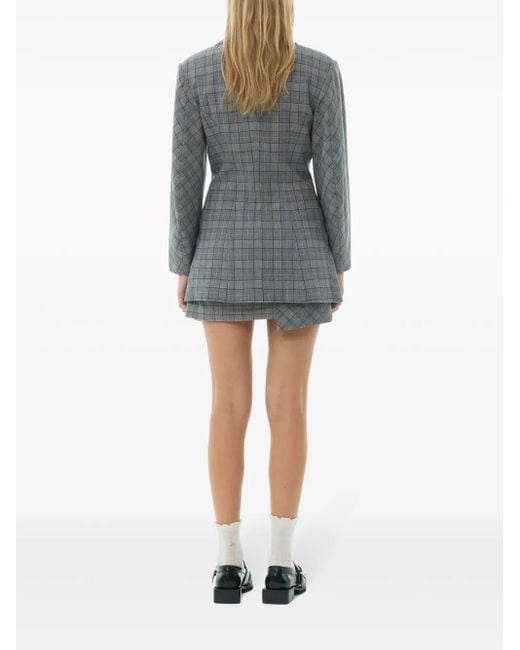 Ganni Gray Check Mix Single-Breasted Blazer