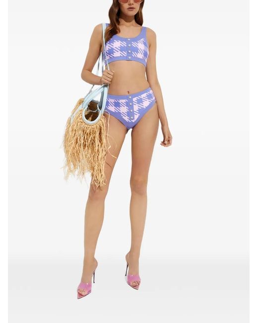 Beach Riot Blue Isle Houndstooth-Pattern Bikini Bottoms