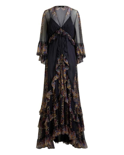 Vestido largo con estampado de cachemira Etro de color Black