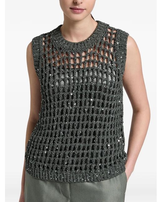 Peserico Green Sequin-Embellished Vest
