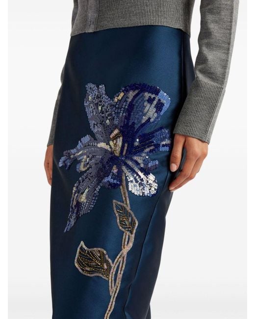 Erdem Blue Sequined Satin Midi Skirt