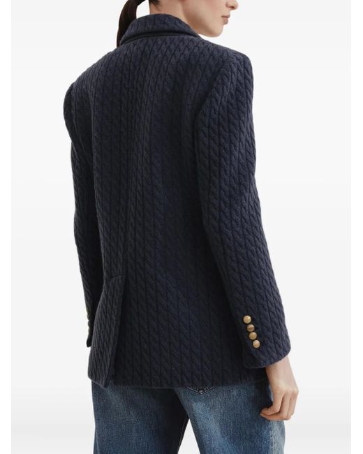 Brunello Cucinelli Blue Double-Breasted Textured Blazer