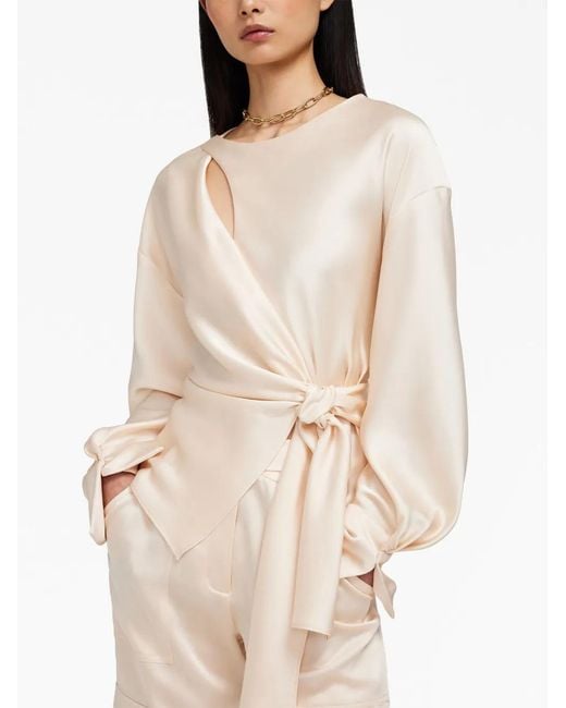 Jonathan Simkhai Natural Raffaella Knotted Long-Sleeve Top