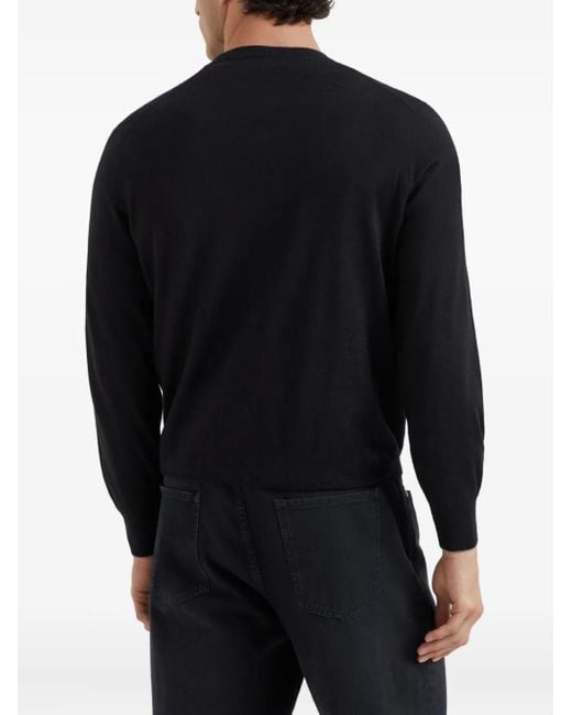Brunello Cucinelli Black V-Neck Knitted Jumper for men