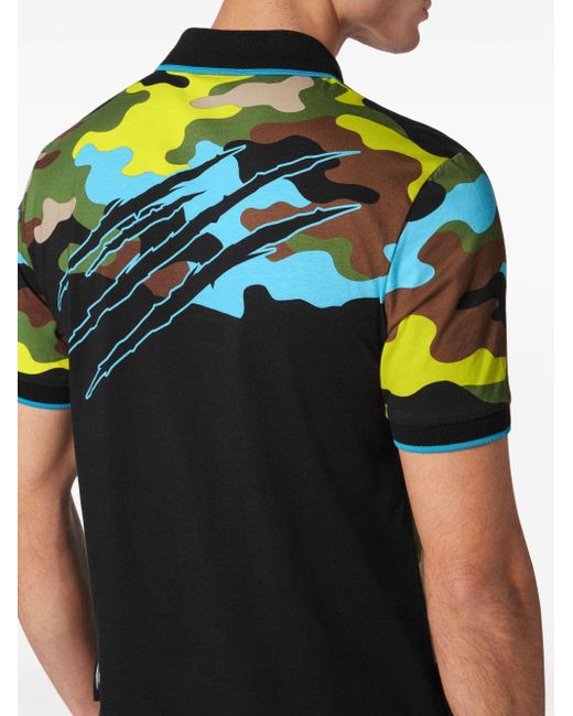 Philipp Plein Black Camouflage-print Cotton Polo Shirt for men