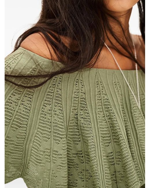 Ba&sh Green Salda Ruffled Off-Shoulder Top
