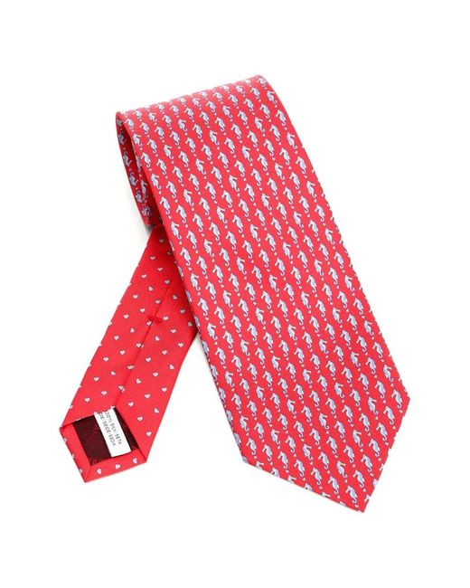 Ferragamo Red Seahorse-Print Silk Tie for men